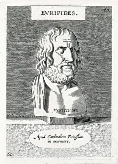 Insidesportrait Prints: EURIPIDES (484-406 BC). Portrait of Euripides from the book 'Illustrium Imagines' (1605)