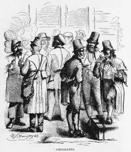 Irish Americans Prints: European immigrants arriving at New York City's Castle Garden in 1858