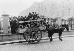 Wheel Prints: European Immigrants in horse-drawn wagon, Buenos Aires, Argentina. Ca. 1910