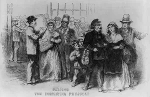Arriving Prints: European immigrants passing the inspecting physician at New York City's Castle Garden in 1866