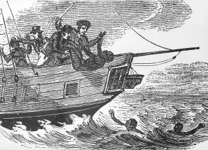 Drowned Prints: European sailors throwing African captives slaves overboard during Middle Passage to the Americas