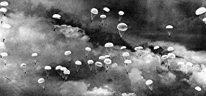 History Prints: EV1945 - Paratroopers of the American 101st Airborne Divison landing behind Utah Beach