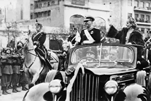 Juan Prints: Eva Peron riding in an open car in President Juan Peron's second term inaugural parade