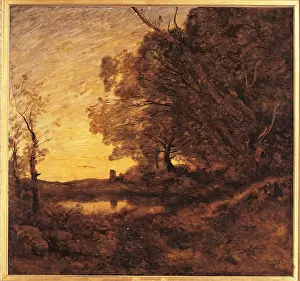 Idyllic Prints: Evening. Distant Tower, by Jean-Baptiste-Camille Corot