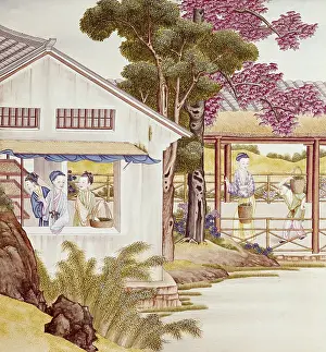 Dwelling Prints: Everyday life scene. Illustration on rice paper