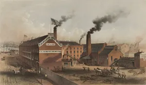 Industrial Revolution Prints: Excelsior Iron Works on New York City's East River at 14th street. Ca. 1855