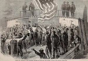Deck Prints: Exchanged Union prisoners celebrate aboard the Eliza Hancock