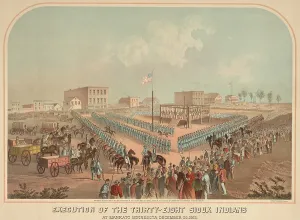 Guards Prints: Execution of the thirty-eight Sioux Indians at Mankato, Minnesota, Dec. 26, 1862