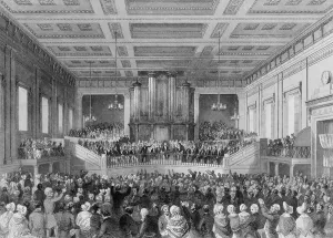 Abolitionists Prints: Exeter Hall filled with a large crowd for the Anti-slavery Society meeting