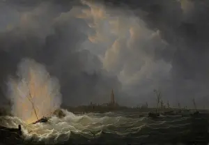 Banners Prints: The Explosion of Gunboat nr 2, under Command of Jan van Speijk