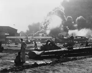 Lcgr1309 Prints: Explosion at Pearl Harbor seen from Hickam Field