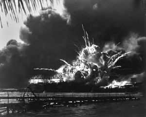 Hawaii Prints: Explosion of the USS Shaw's forward magazine during the Japanese attack on Pearl Harbor