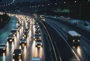Autos Prints: An express bus lane allows public transportation to speed past the congested rush hour traffic on the Shirley Highway