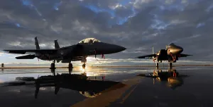 Dramatic Lighting Prints: F-15 Strike Eagle fighters at Mountain Home Air Force Base Idaho at sunset