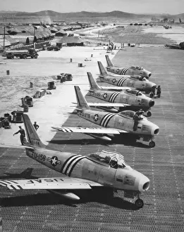 Air Force Prints: F-86 Sabre Jets on the flight line getting ready for combat