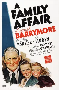 Lionel Prints: A FAMILY AFFAIR, US poster, from left: Lionel Barrymore, Eric Linden, Cecilia Parker, 1937