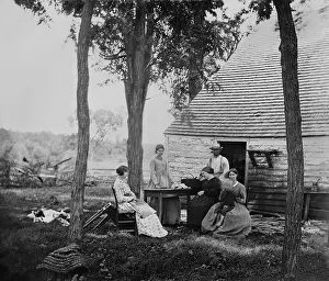 Glass Collodion Negative Prints: Family group before the house in which Confederate Gen