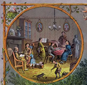 Advertisement Prints: A family at home. A family entertains itself in the parlor. 1873