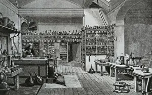 Science Prints: FARADAY, Michael (1791-1867). Faraday in his laboratory
