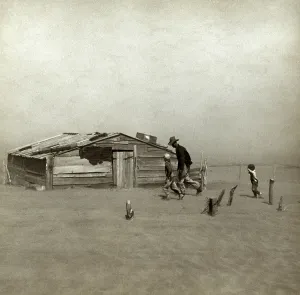 Dust Bowl Prints: Farmer and sons walking in the face of a dust storm