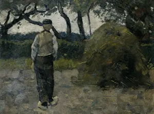 Labor Prints: A Farmer Standing Near a Hay-Stack