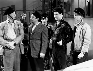 IN FAST COMPANY, from left, Huntz Hall, Leo Gorcey, David Gorcey, Bobby Jordan, William Benedict, 1946