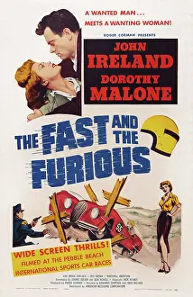 Thriller Prints: THE FAST AND THE FURIOUS, US poster, top from left: Dorothy Malone, John Ireland, 1955