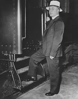 Railroad Car Prints: Father Charles Coughlin boarding train to Chicago Democratic Convention in 1932