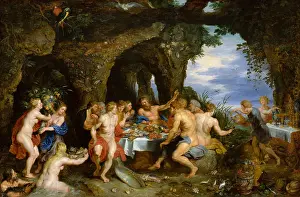Mythology Prints: THE FEAST OF ACHELOUS, by Peter Paul Rubens, Flemish painting, oil on wood