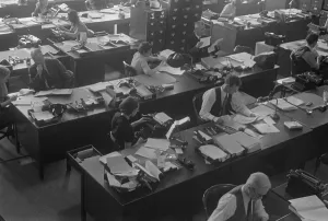 Secretaries Prints: Federal Government office workers at the closely packed desks in Washington D.C. 1939