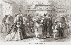 Food Prints: US Federal soldiers distribute food to black and white southerners in need after the US Civil War