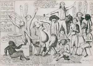 Slaves Prints: Federalist cartoon of 1793 shows Republicans as a mob of violent anarchists consorting with the devil