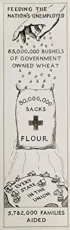 Grain Prints: Feeding the unemployed. Illustration of the American Red Cross distribution of food across the U