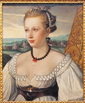 Neckline Prints: Female portrait, by school of Alessandro Bonvicino known as Moretto da Brescia
