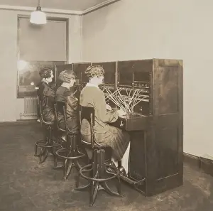 Stock Market Prints: Three female telephone switchboard operators in the Quotation Room of New York Stock Exchange