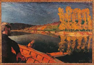 Scenics Prints: The Ferryman Cipa Godebski in a Boat on the Yonne