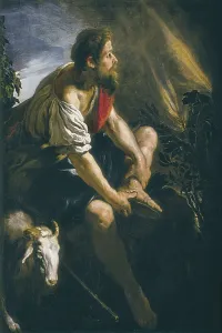 FETI, Domenico (1588-1623). Moses before the Burning Bush. 1613 - 1614. Baroque art. Oil on wood. AUSTRIA. Vienna. Kunsthistorisches Museum Vienna (Museum of Art History)