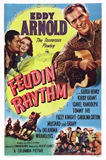 Arnold Prints: FEUDIN RHYTHM, US poster art, from left: Kirby Grant, Gloria Henry, Eddy Arnold, 1949