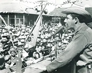 Straw Hat Prints: FIDEL CASTRO's brother RAUL CASTRO speaking as Minister of the Revolutionary Armed Forces to sugar refinery workers