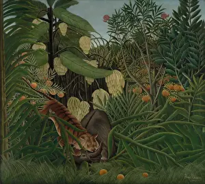 Romanticism Prints: Fight between a Tiger and a Buffalo