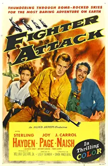 Italy Prints: FIGHTER ATTACK, US poster, from left: Joy Page, Sterling Hayden, J. Carrol Naish, 1953