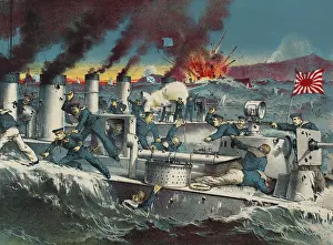 China Prints: Fighting off Port Arthur during the Russo-Japanese War in April 1904