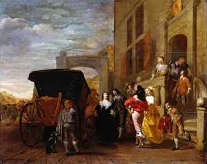 Wheel Prints: Figures and Carriage in front of a Villa