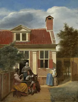 Brick Prints: Figures in a Courtyard Behind a House