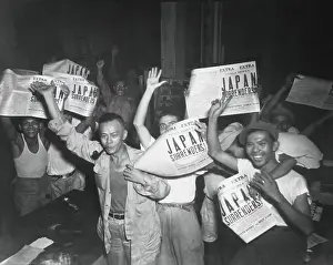 Newspaper Headlines Prints: Filipinos celebrate headlines, Japan Surrenders at the end of World War 2
