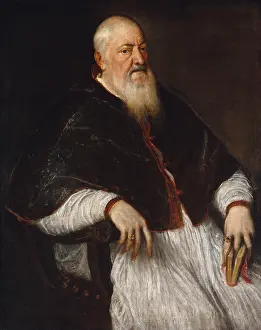 1520s Prints: FILIPPO ARCHINTO, ARCHBISHOP OF MILAN, by Titian, 1555, Italian Renaissance painting