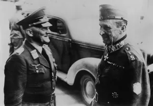 Lcgr1406 Prints: Finland's Marshal Mannerheim speaking with German air General Hans-Jurgen Stumpff
