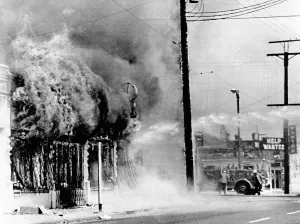 Arson Prints: Fire on a block during the 4th day of the 1965 Watts Riots