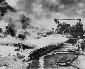 Lcgr1310 Prints: Fire and destruction after a mid-day Japanese air raid on U