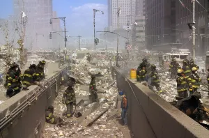 Fireman Prints: Fireman and other rescue workers on the northwest corner of the World Trade Center site